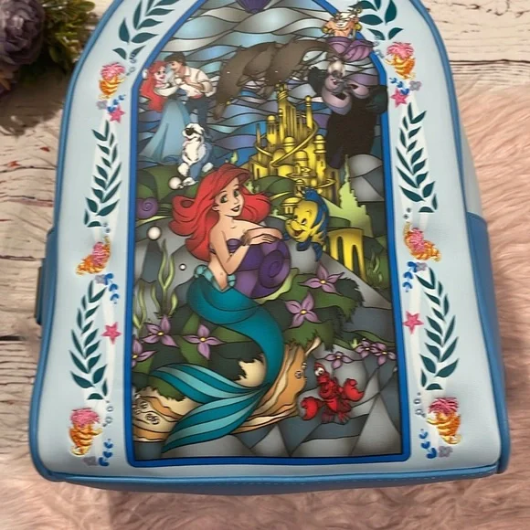NWT Loungefly Little Mermaid Disney Stained Glass Mini Backpack - Picture 7 of 12